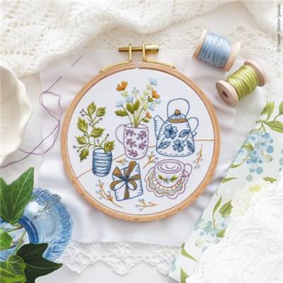 TEA PARTY - KIT BRODERIE 16X16CM - TAMBOUR NON INCLUS - TAMAR NY