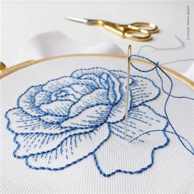 THE BLUE ROSE - KIT BRODERIE 16X16CM - TAMBOUR NON INCLUS - TAMAR NY