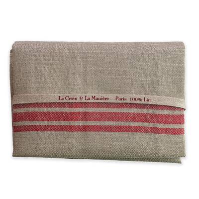 COUPON LIN RAYE NATUREL-Rouge 80X57 CM