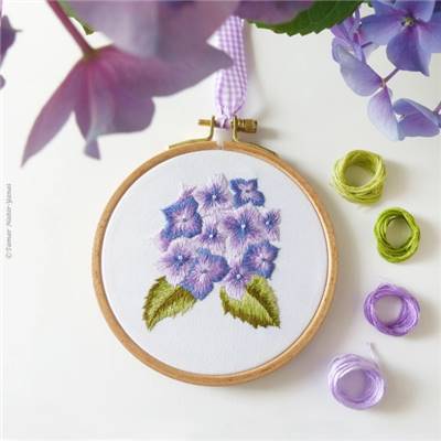 MINI PURPLE HORTENSIA-KIT BRODERIE 16X16CM-TAMBOUR NON INCLUS-TAMAR