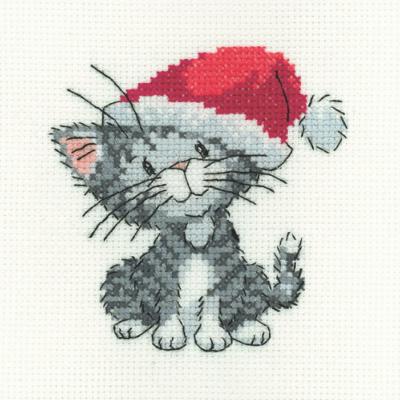 KIT POINT DE CROIX SILVER TABBY XMAS KITTEN (A)  