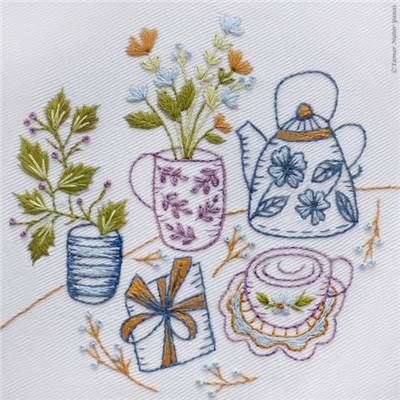 TEA PARTY - KIT BRODERIE 16X16CM - TAMBOUR NON INCLUS - TAMAR NY