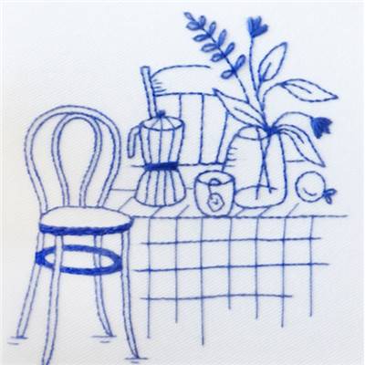 BREAKFAST IN BLUE - KIT BRODERIE 21X21CM -TAMBOUR NON INCLUS-TAMAR NY