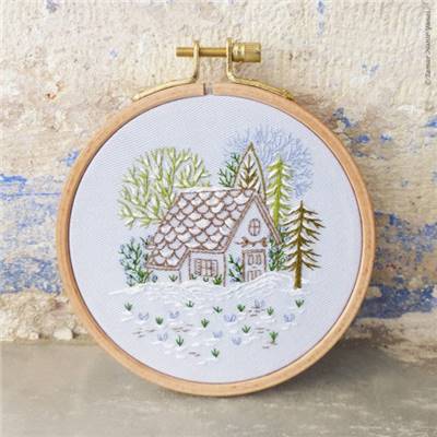 SNOWY CABIN - KIT BRODERIE 16X16CM - TAMBOUR NON INCLUS - TAMAR NY