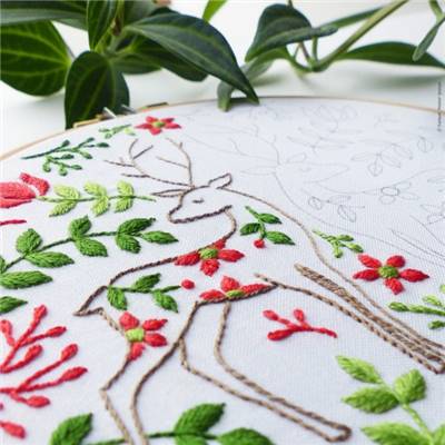 TWO CHRISTMAS DEER - KIT BRODERIE 21X21CM-TAMBOUR NON INCLUS-TAMAR NY